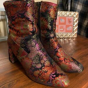 Floral Embroidered Ankle Boots - Multicolor